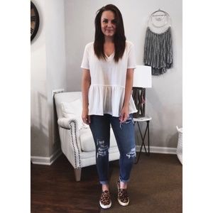 V-neck White Peplum Tee
